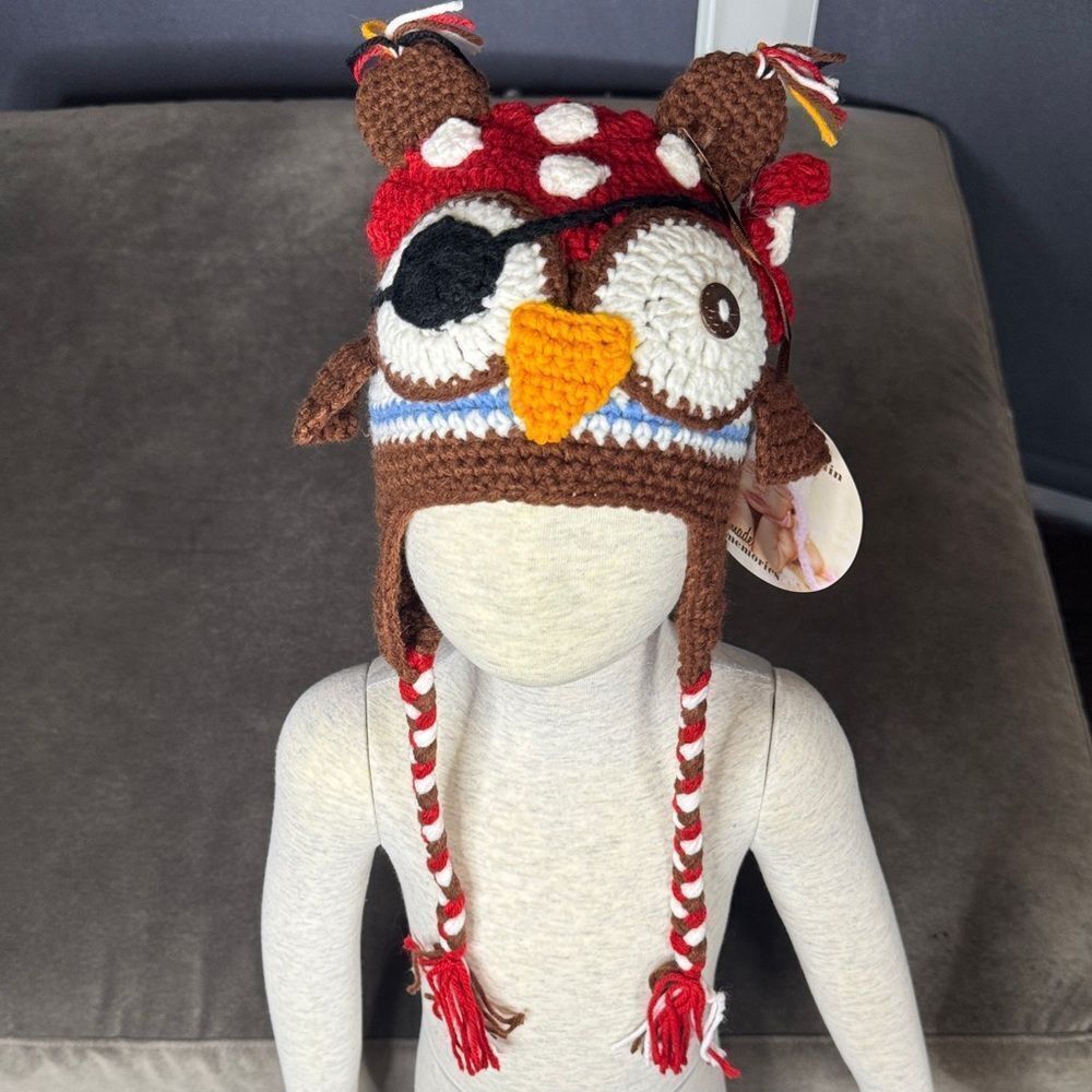 Daisy Baby Unisex Owl Pirate Hook Crocheted Hat Beanie 6-12 months NEW